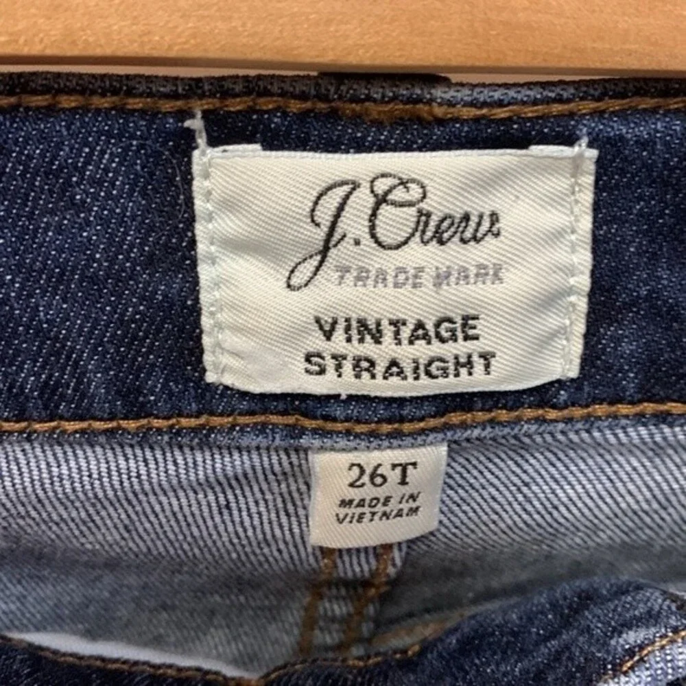 J. Crew Women's Blue Mid-Rise Cropped Frayed Straight Leg Jeans Size 26 Tall